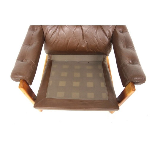 Vintage leather and beech armchairs, Sweden 1970