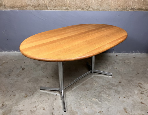 Vintage Dining Table Oval Chrome Solid Oak