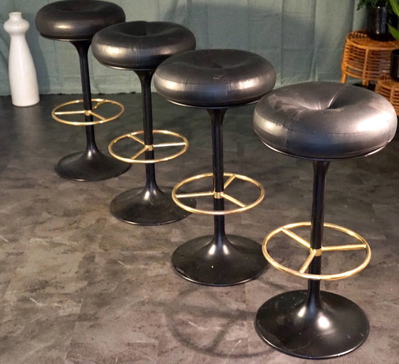 Image 1 of Sgabelli da bar vintage in pelle di Börje Johanson, Svezia, anni &#39;70, set di 4 