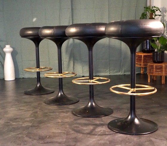 Image 1 of Sgabelli da bar vintage in pelle di Börje Johanson, Svezia, anni &#39;70, set di 4 
