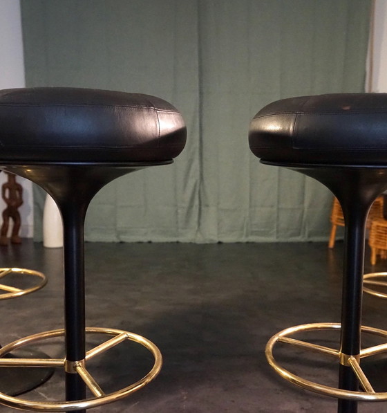 Image 1 of Sgabelli da bar vintage in pelle di Börje Johanson, Svezia, anni &#39;70, set di 4 