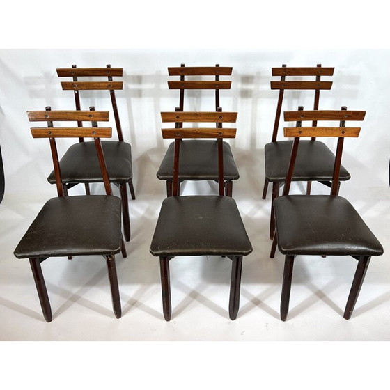 Image 1 of Set di 6 sedie in legno italiane di metà secolo, anni '50