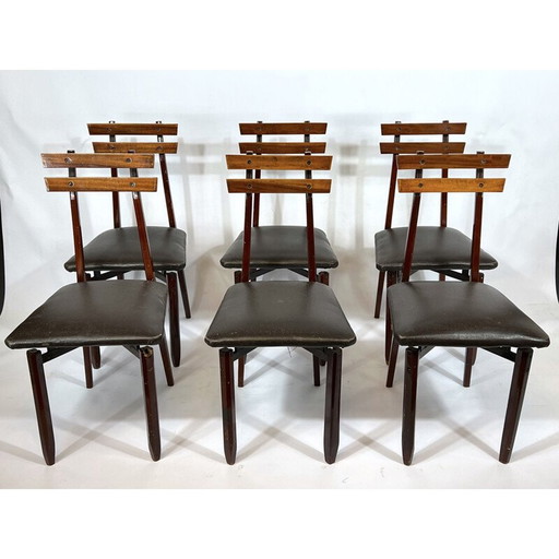 Set of 6 mid-century Italian wood chairs, 1950s