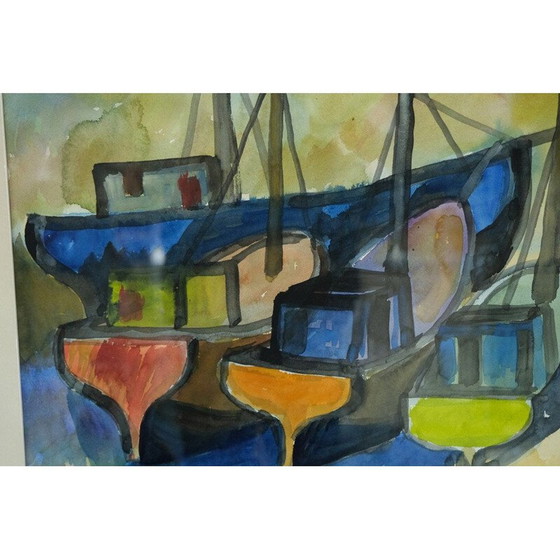Image 1 of Acquerello vintage "Barche" di Martin Emond, anni '50