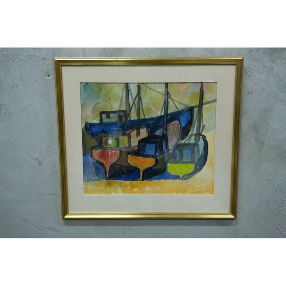 Image 1 of Acquerello vintage "Barche" di Martin Emond, anni '50