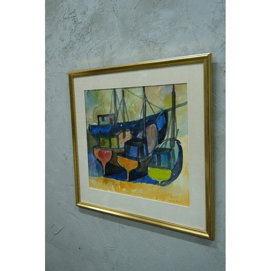 Image 1 of Acquerello vintage "Barche" di Martin Emond, anni '50