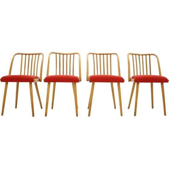 Image 1 of Set di 4 sedie vintage in tessuto arancione e legno di Šuman, 1960