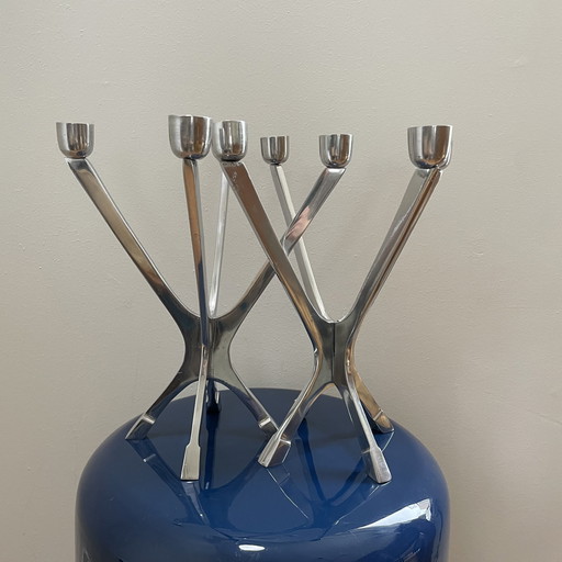 2x Aluminum space age candlesticks