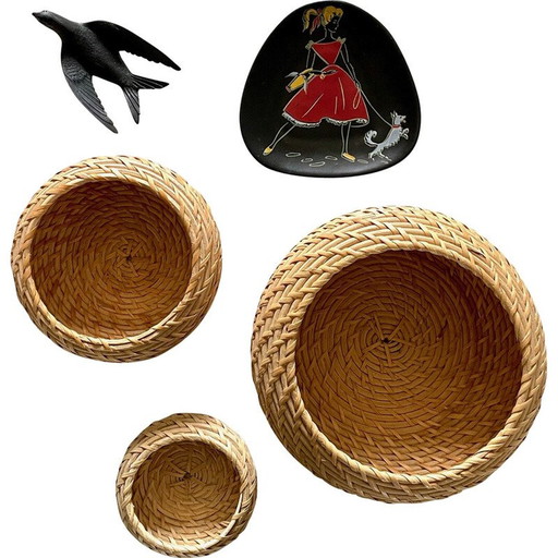 Vintage wall composition in wicker and ceramic for Keramik, Germany