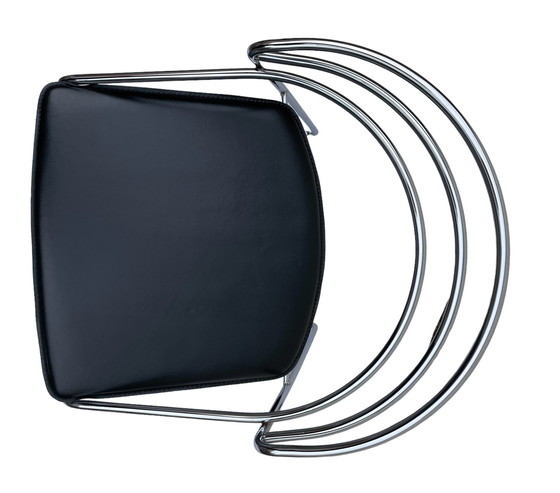 Image 1 of Vintage Design 80'S Stylish Chrome Wire Steel Black Leather