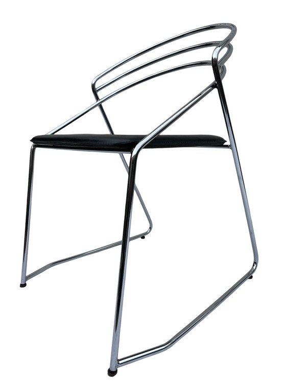 Image 1 of Vintage Design 80'S Stylish Chrome Wire Steel Black Leather