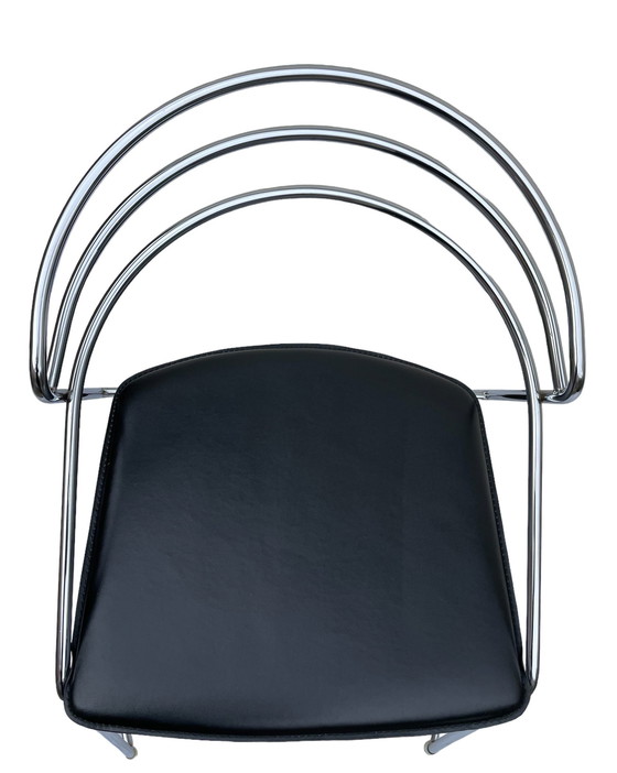 Image 1 of Vintage Design 80'S Stylish Chrome Wire Steel Black Leather