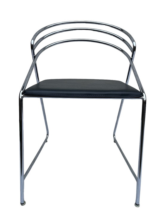 Image 1 of Vintage Design 80'S Stylish Chrome Wire Steel Black Leather