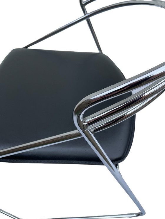 Image 1 of Vintage Design 80'S Stylish Chrome Wire Steel Black Leather