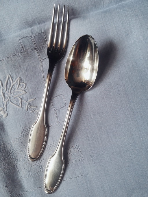 2 Flatware Fork Spoon Metal Silver Beads From Alfénide / Christofle