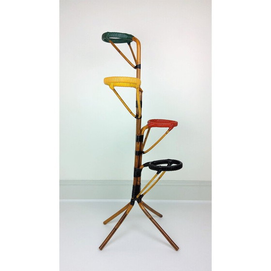 Image 1 of Vintage rattan and scoubidou plant stand 1960