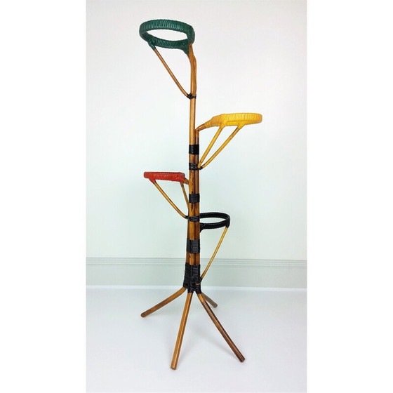 Image 1 of Vintage rattan and scoubidou plant stand 1960