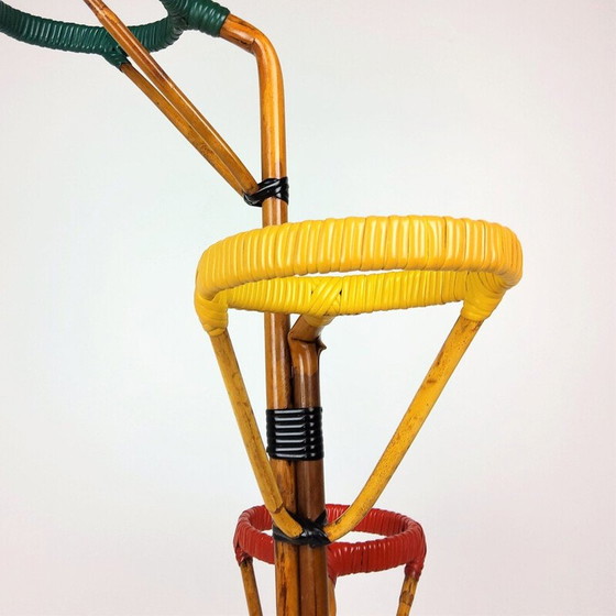 Image 1 of Vintage rattan and scoubidou plant stand 1960
