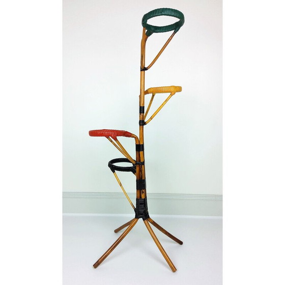 Image 1 of Vintage rattan and scoubidou plant stand 1960
