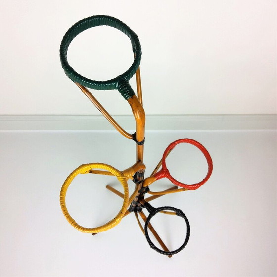 Image 1 of Vintage rattan and scoubidou plant stand 1960