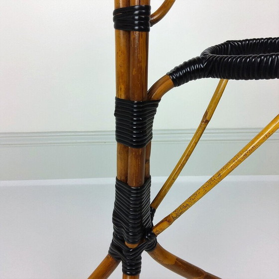 Image 1 of Vintage rattan and scoubidou plant stand 1960