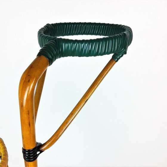 Image 1 of Vintage rattan and scoubidou plant stand 1960