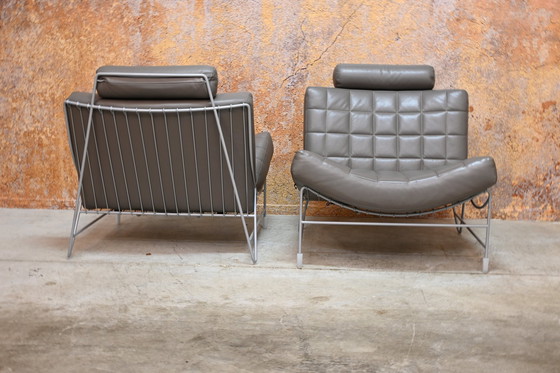 Image 1 of 2 Leather Leolux Volare Design Armchairs + Hocker