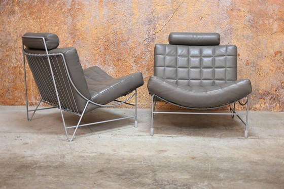 Image 1 of 2 Leather Leolux Volare Design Armchairs + Hocker