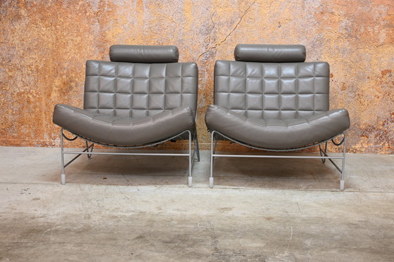 Image 1 of 2 Leather Leolux Volare Design Armchairs + Hocker