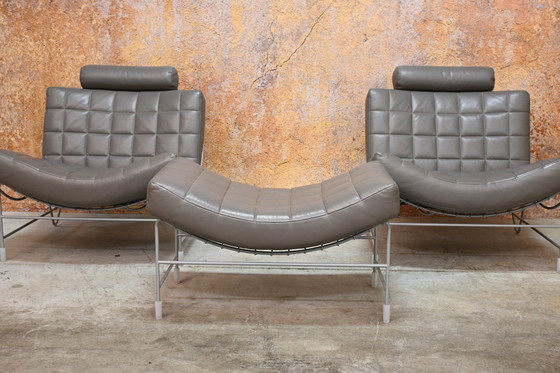 Image 1 of 2 Leather Leolux Volare Design Armchairs + Hocker