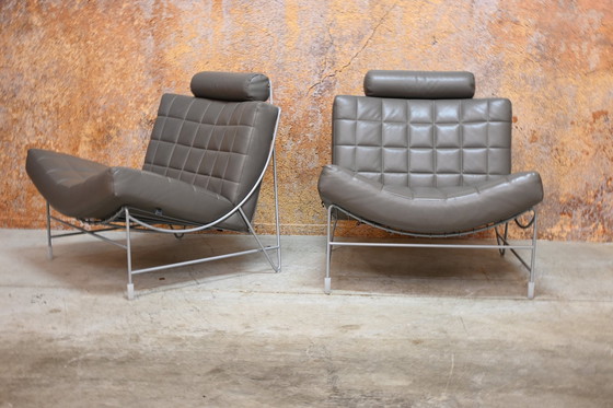 Image 1 of 2 Leather Leolux Volare Design Armchairs + Hocker