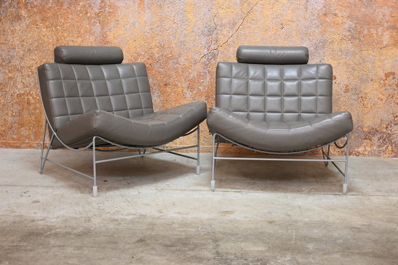 Image 1 of 2 Leather Leolux Volare Design Armchairs + Hocker