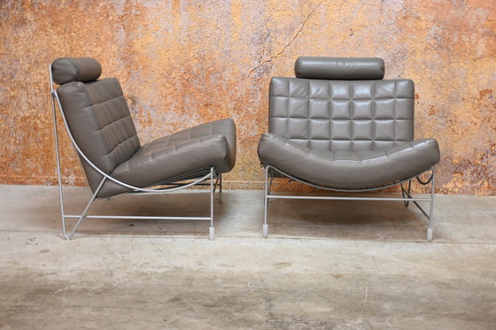 Image 1 of 2 Leather Leolux Volare Design Armchairs + Hocker