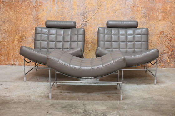 Image 1 of 2 Leather Leolux Volare Design Armchairs + Hocker