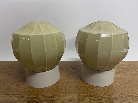 Image 1 of Set Of 2 Vintage Thabur Ceiling Lamps Art Deco Sleek Lined