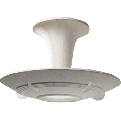 Vintage Arlus ceiling lamp in plaster and frosted glass, France 1950