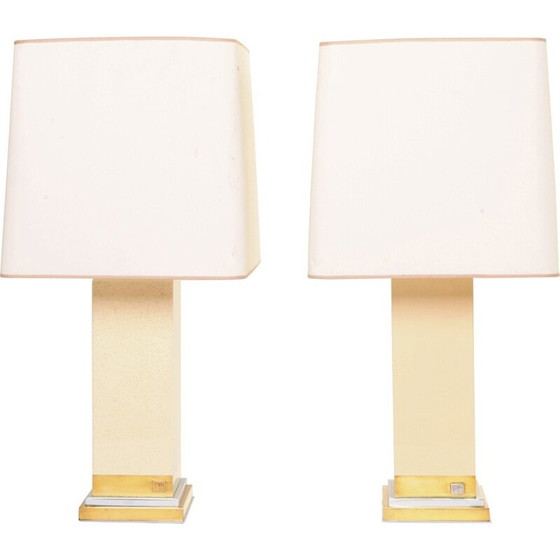 Image 1 of Coppia di lampade da tavolo vintage in ottone e metallo cromato di Jean Claude Mahey, 1970