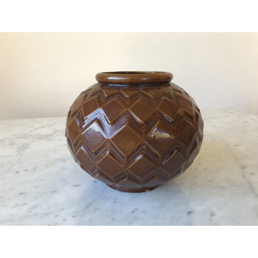 Jarrón vintage de hierro fundido esmaltado estilo art déco