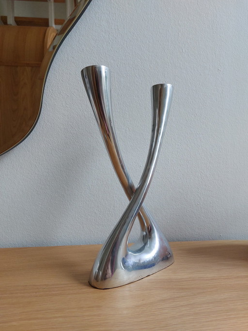 Vintage Space Age Bougeoir Aluminium Argenté