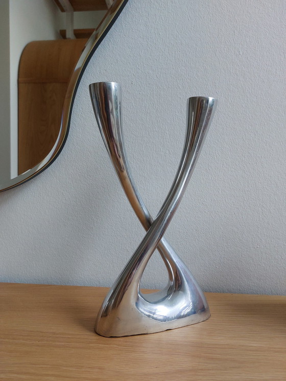 Image 1 of Portacandele vintage Space Age in alluminio argentato