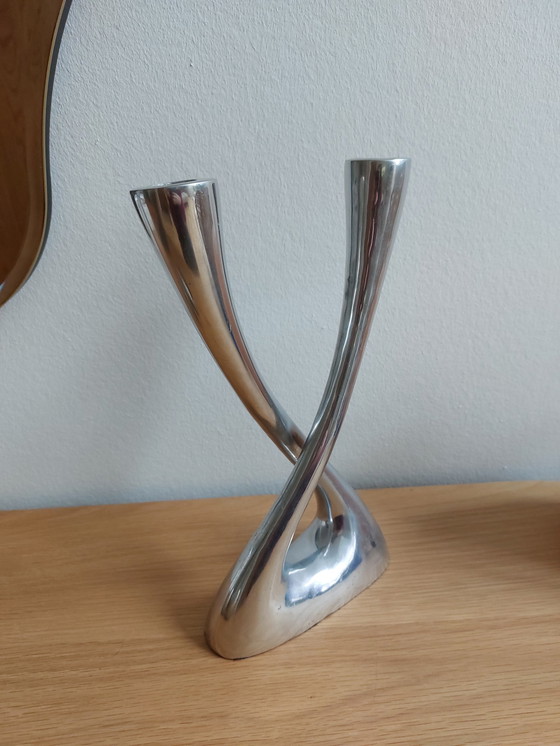 Image 1 of Vintage Space Age Bougeoir Aluminium Argenté