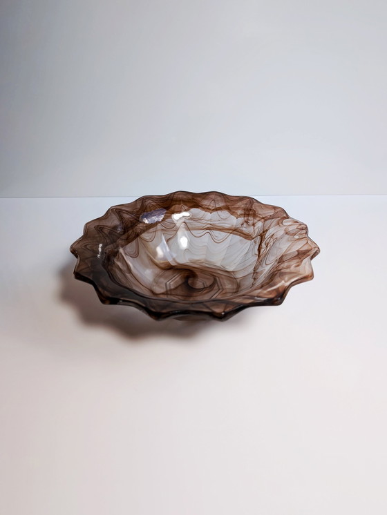 Image 1 of Vintage Walther Glass Satin-finished bowl Art Deco 30s Oralit Cloud Glass 1930 Brown Thread Glass Amber Frosted