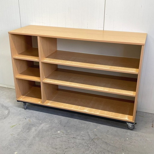 Vintage School Cupboard On Wheels, Room Divider, Bookcase, Compartmented Cupboard