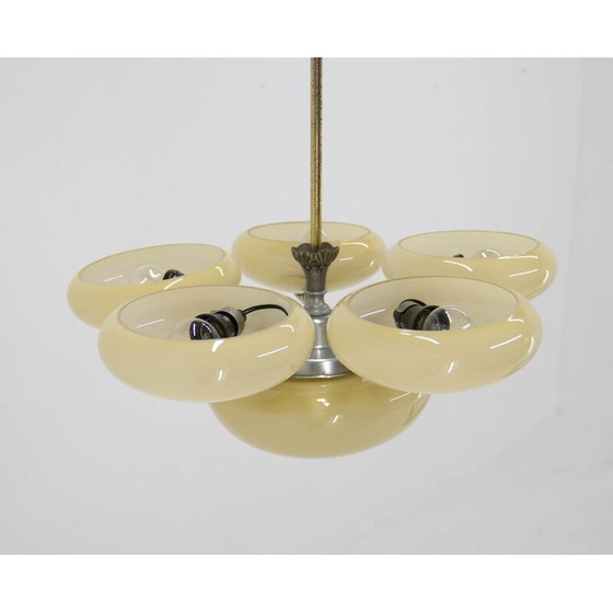 Image 1 of Lampadario vintage in ottone e vetro in stile liberty, anni '30