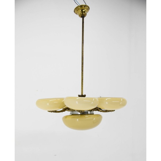 Image 1 of Lampadario vintage in ottone e vetro in stile liberty, anni '30