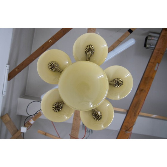 Image 1 of Lampadario vintage in ottone e vetro in stile liberty, anni '30