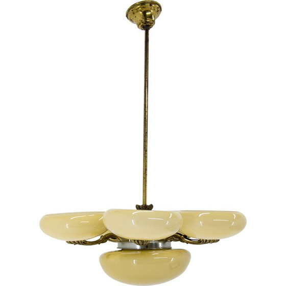 Image 1 of Lampadario vintage in ottone e vetro in stile liberty, anni '30
