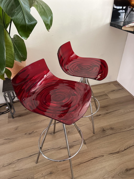 2X Red Calligaris L'Eau Bar Aqua Bar Stools