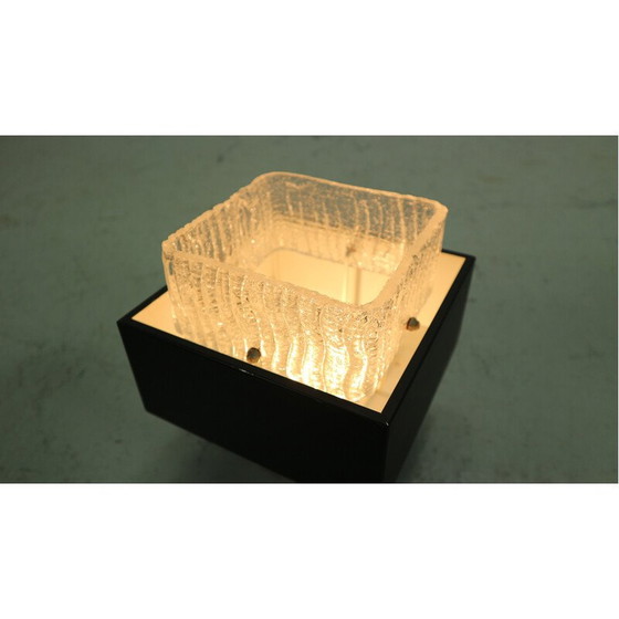 Image 1 of Set of 3 vintage ceiling lamp in iced glass and metal for Philips, 1960
