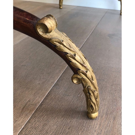 Image 1 of Vintage carved wood coffee table with patina and gilding by Maison Hirch, France 1940